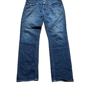 True Religion Size 40 Blue Dark Wash Denim Cotton Slim Fit Straight Leg Jeans